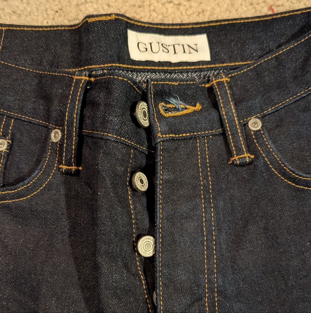 Gustin Deep Indigo Broken Twill Denim Jeans. Size 33 Slim.
